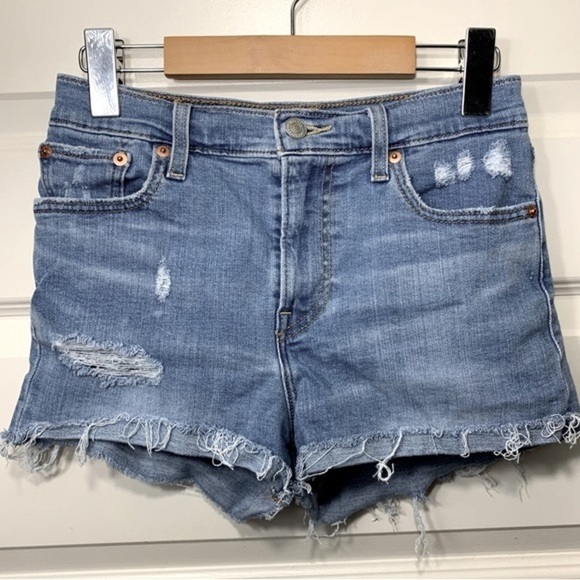 Levi's Cutoff Jeans Shorts Hi Rise Blue Distressed Raw Hem Denim 26 Red Label - Picture 11 of 11